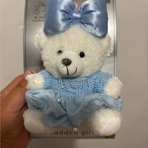 Piper K Madden Girl Cute Blue Teddy Bear with Bow Bag Charm & Keychain